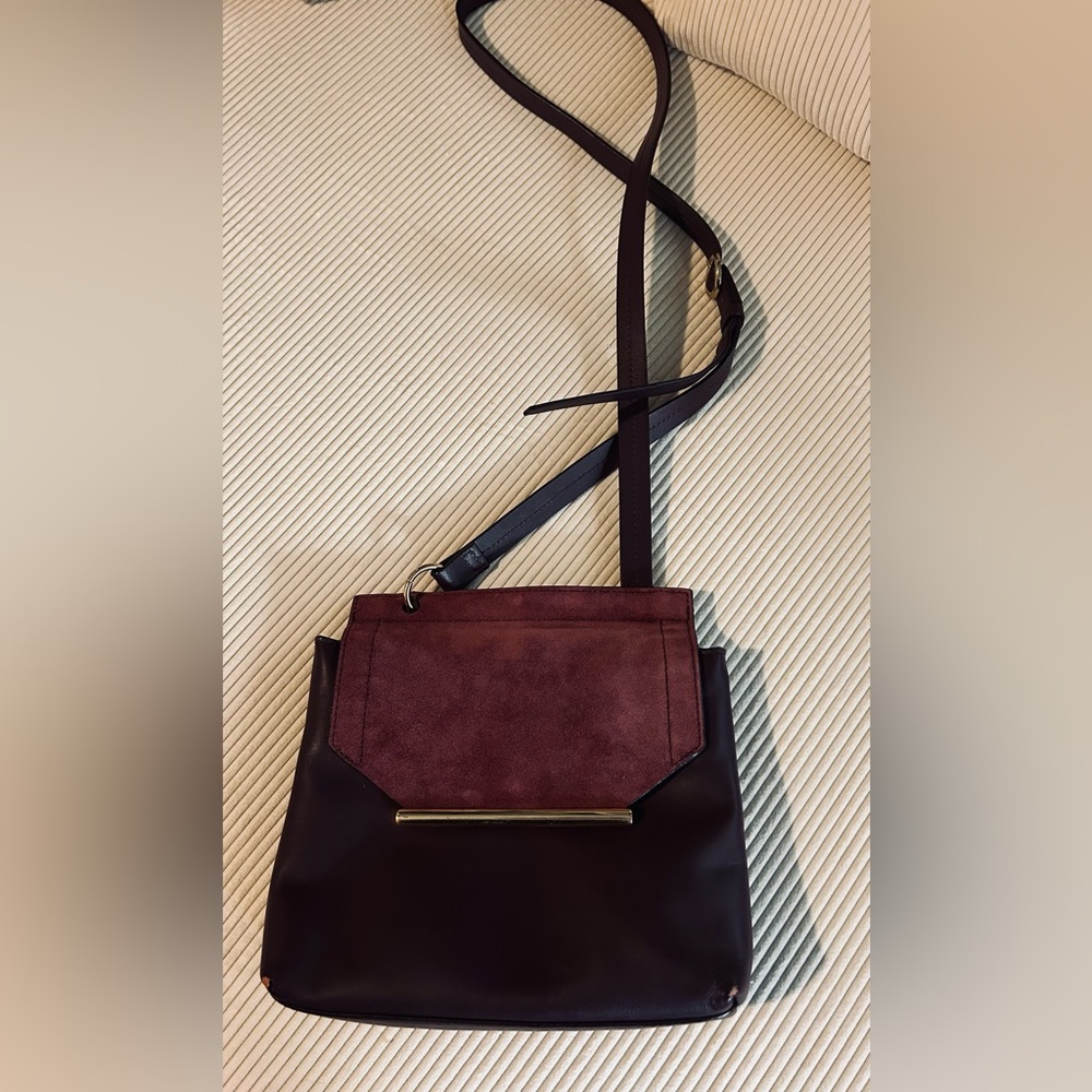 Halston Heritage Crossbody/shoulder bag. Leather & Suade, wine color